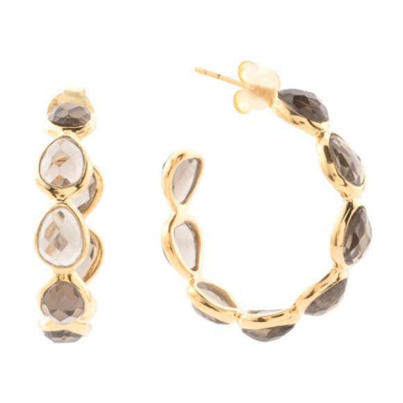 SHAANTI JEWELS Made In India 14kt Gold Plated Smoky Topaz Earrings - Picture 1 of 2